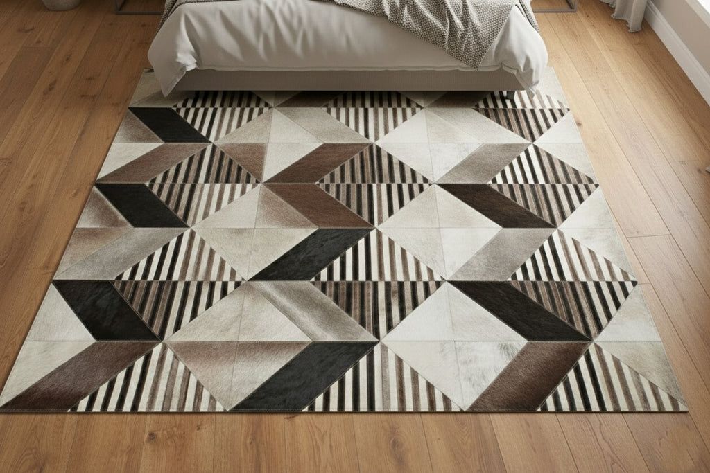 Geometric Prism Stripe Patchwork Leather Rug