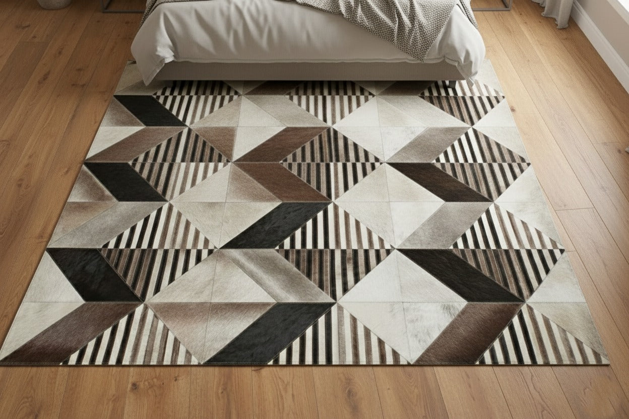 Geometric Prism Stripe Patchwork Leather Rug
