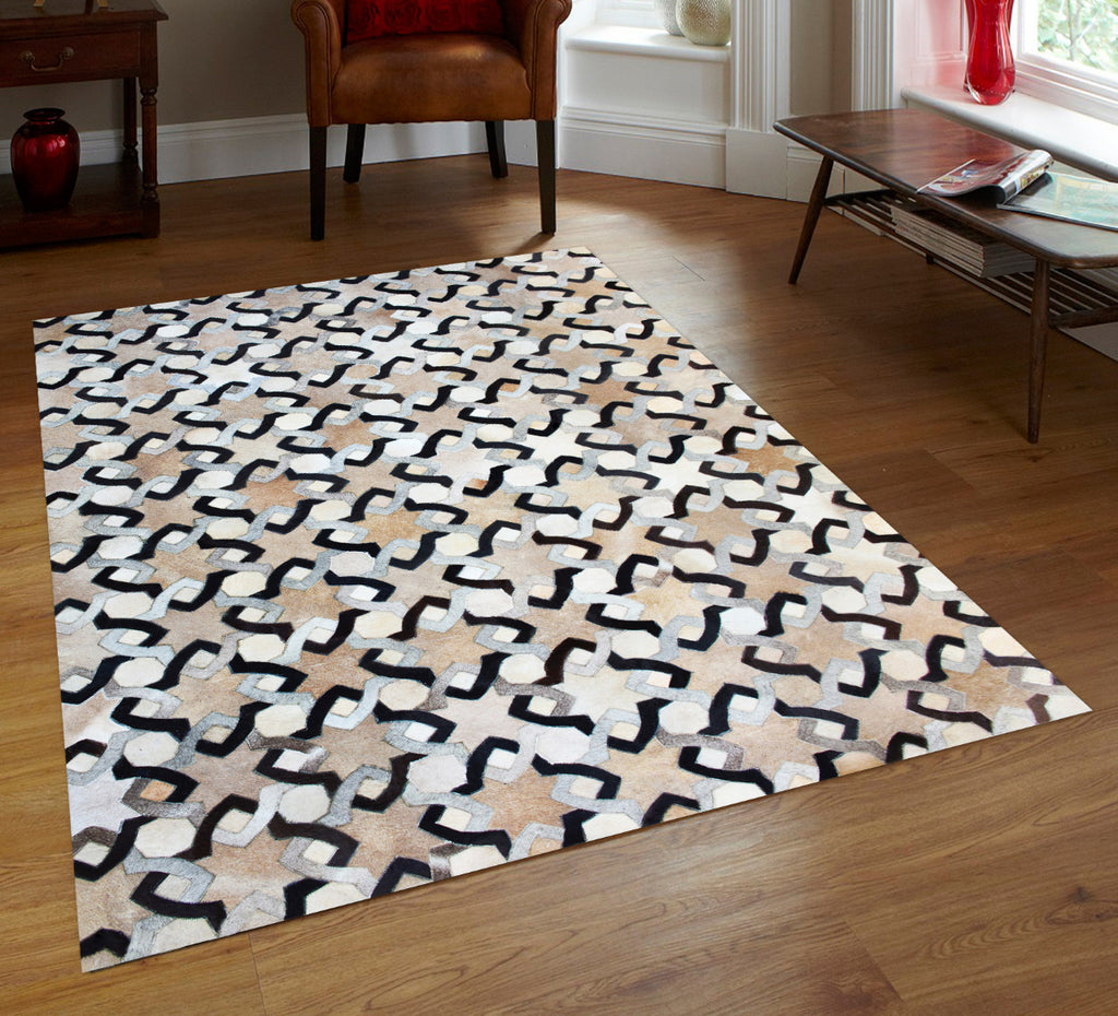 Geometric Links Patchwork Lederteppich