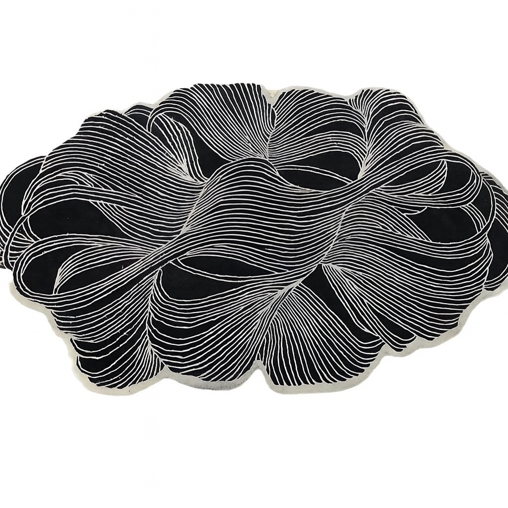 Handgetufter abstrakter Design-Teppich in Schwarz-Weiß – Organische freiform