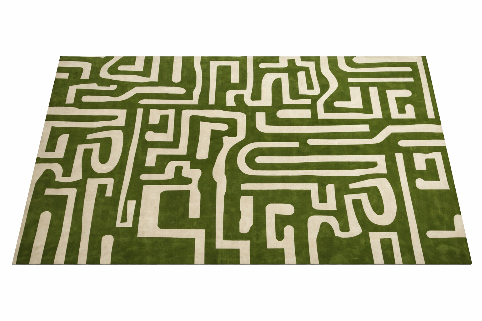 Hand-Tufted Modern Labyrinth Design Rug - Olive Green & Cream