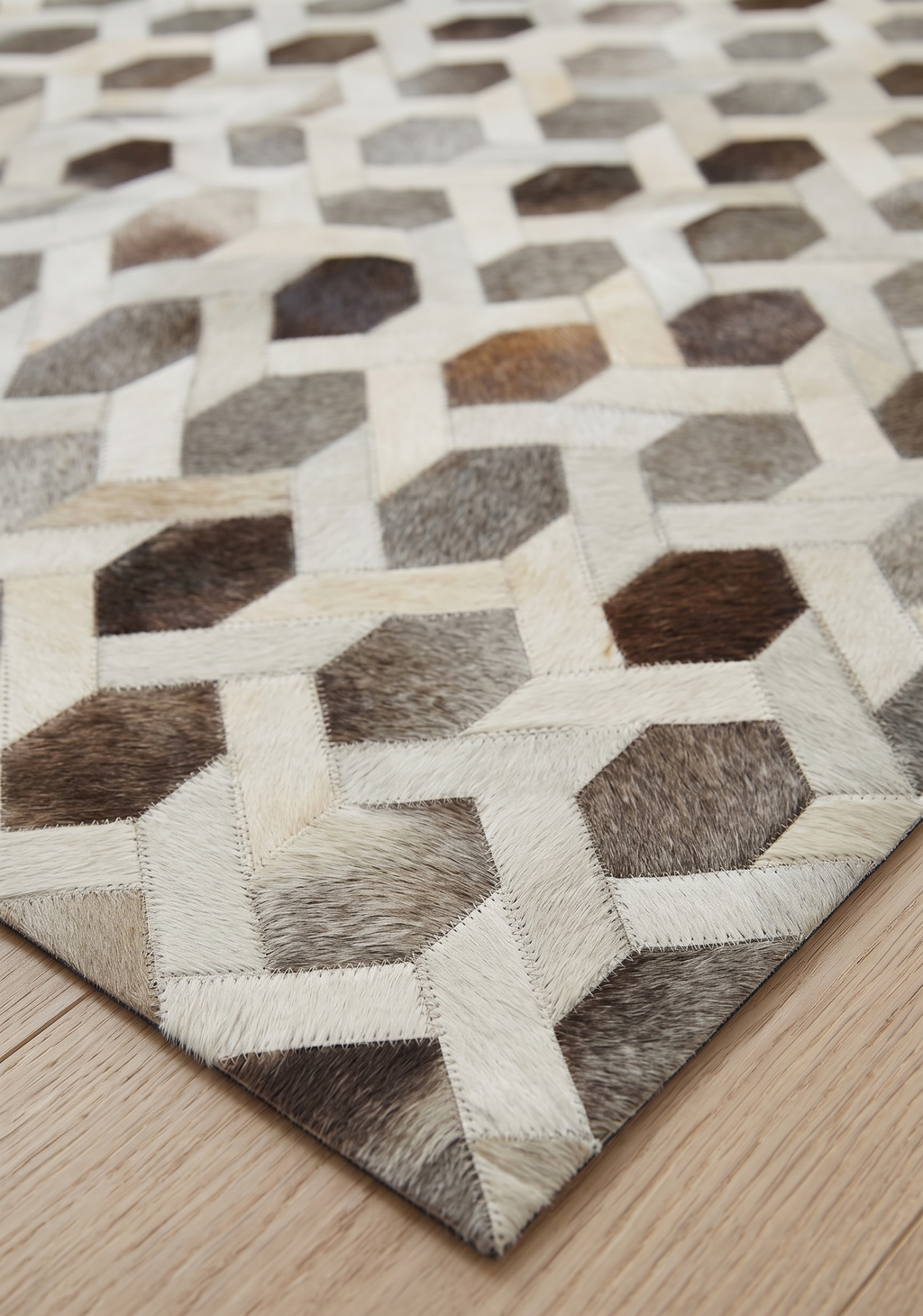 Geometric Cube Weave Patchwork Leather Rug