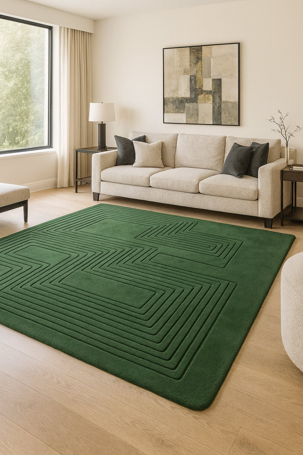 Handgetufter Wollteppich „Organic Lines“ – Tiefgrün (In mehreren Farben erhältlich)