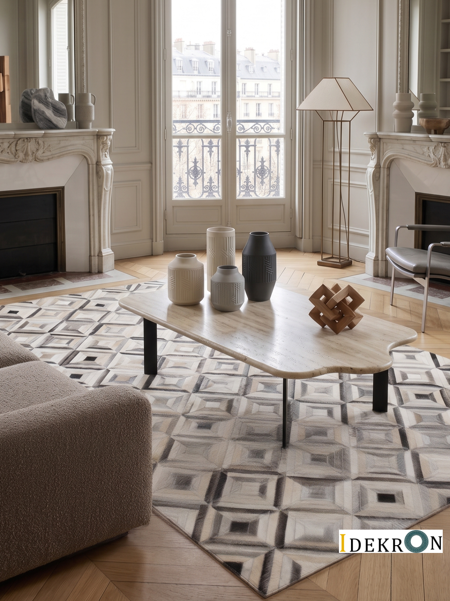 Geometric Diamond Mosaic Patchwork Leather Rug