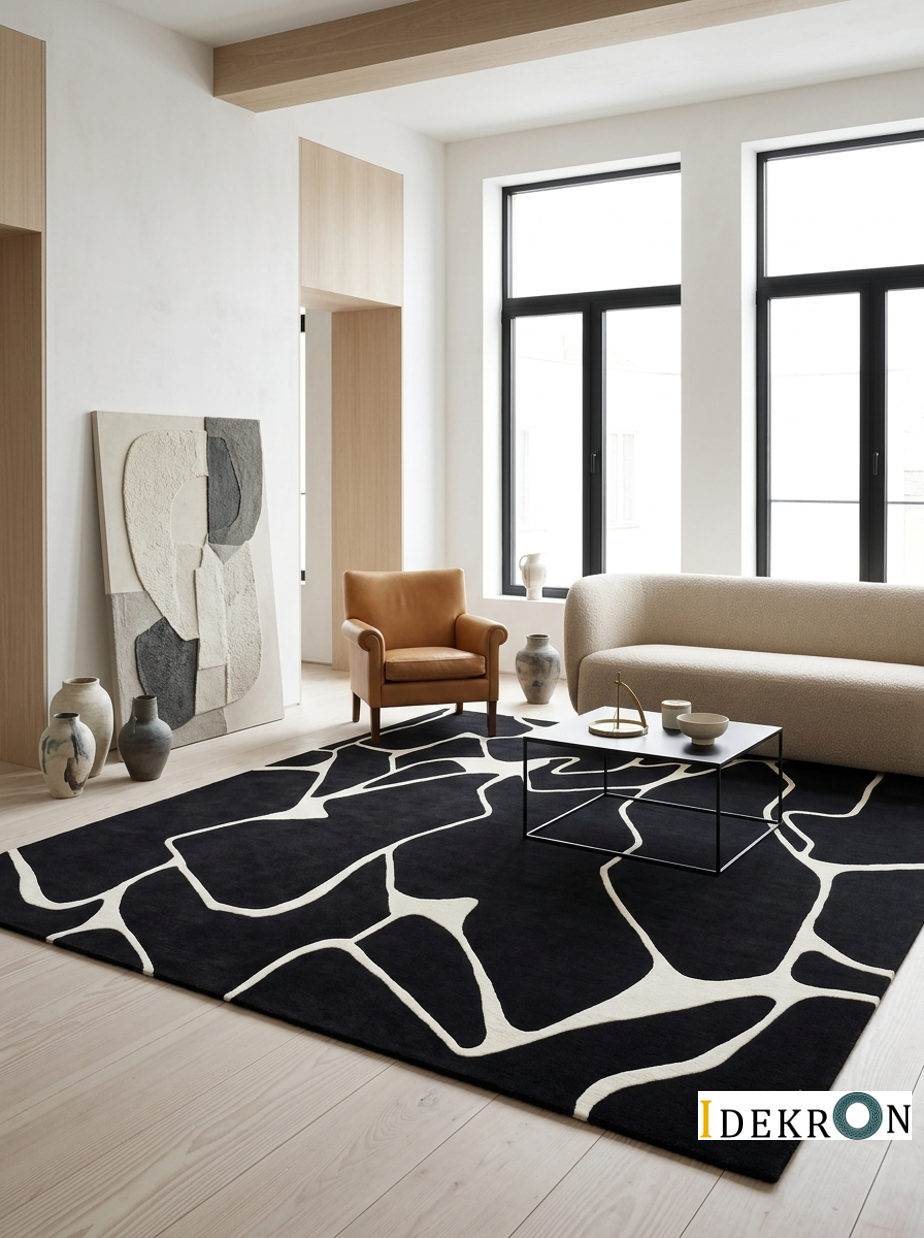 Hand-tufted Abstract Rug in Black and White