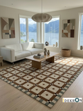 Handgetufter Design-Teppich mit geometrischem Rauten-Muster in warmem Braun & Naturweiß