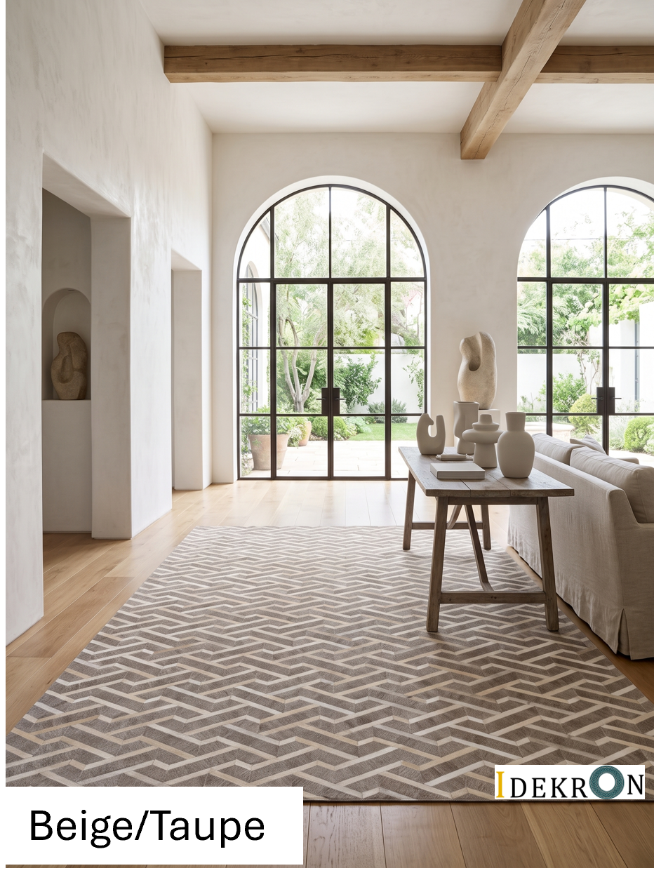 3D-Geometric Chevron Patchwork Lederteppich