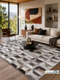 3D Cube Frame Patchwork Lederteppich
