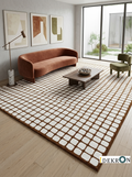 Handgetufter moderner Design-Teppich mit geometrischem Gittermuster – Erdbraun & Cremeweiß