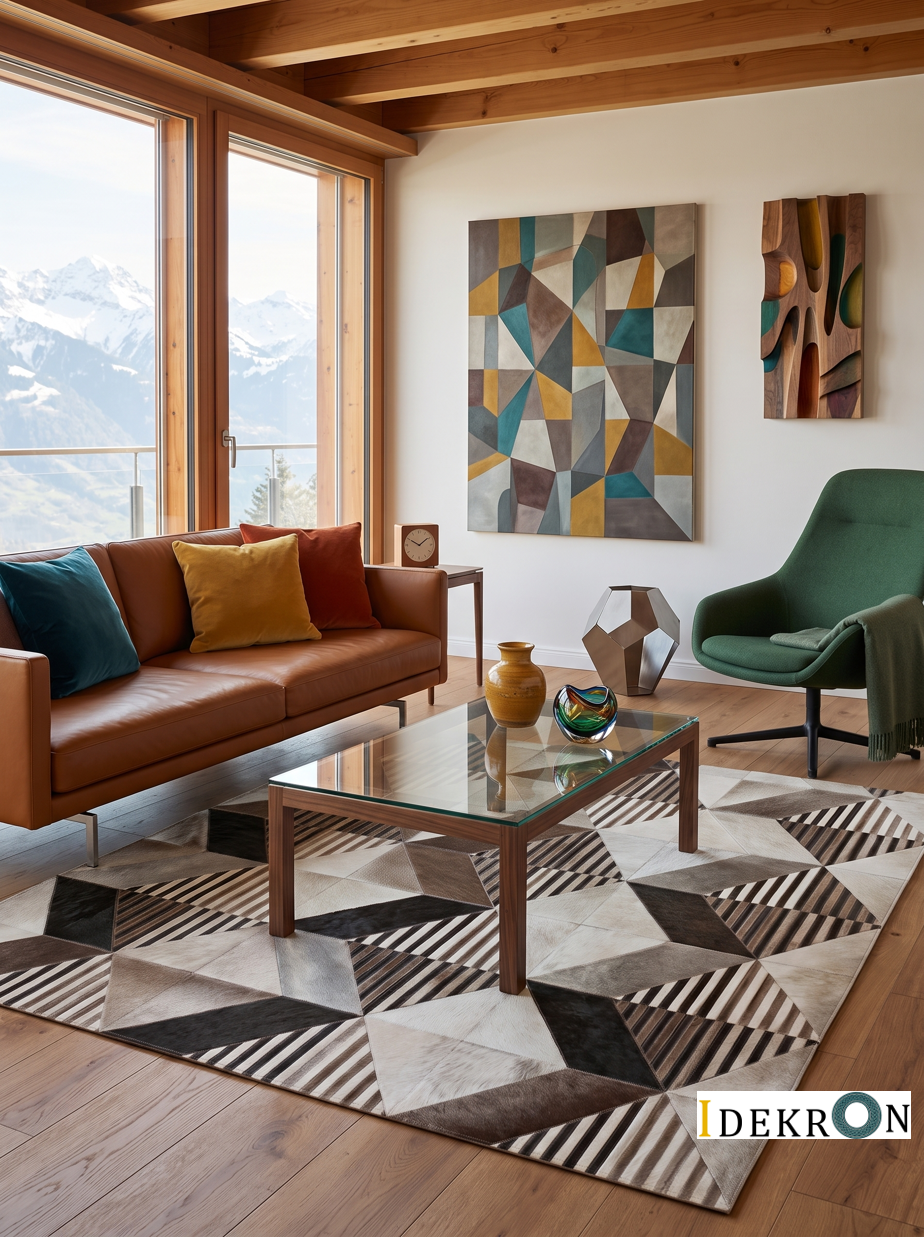 Geometric Prism Stripe Patchwork Leather Rug