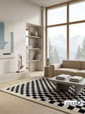 Handgetufter Wollteppich „Classic Checkerboard“ – Schwarz & Creme