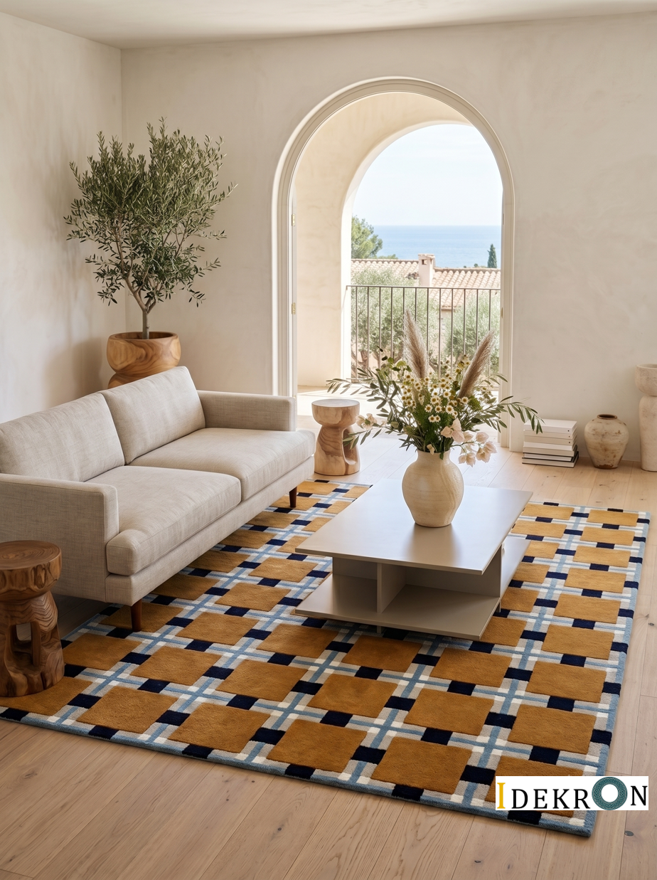 Golden Grid – Hand-Tufted Design