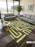 Hand-Tufted Modern Labyrinth Design Rug - Olive Green & Cream