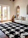 Handgetufter moderner Design-Teppich mit großem Hahnentritt-Muster – Schwarz & Cremeweiß