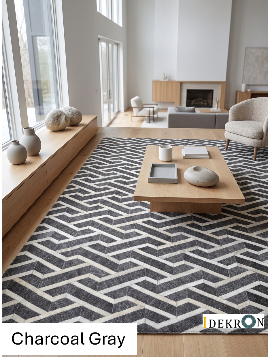 3D-Geometric Chevron Patchwork Lederteppich