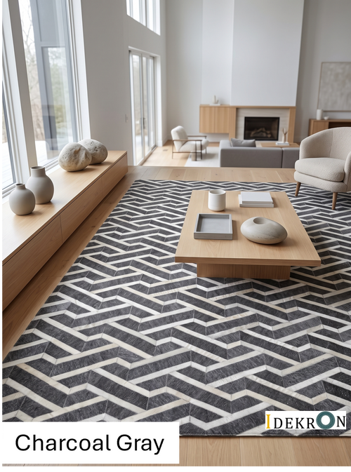 3D-Geometric Chevron Patchwork Lederteppich