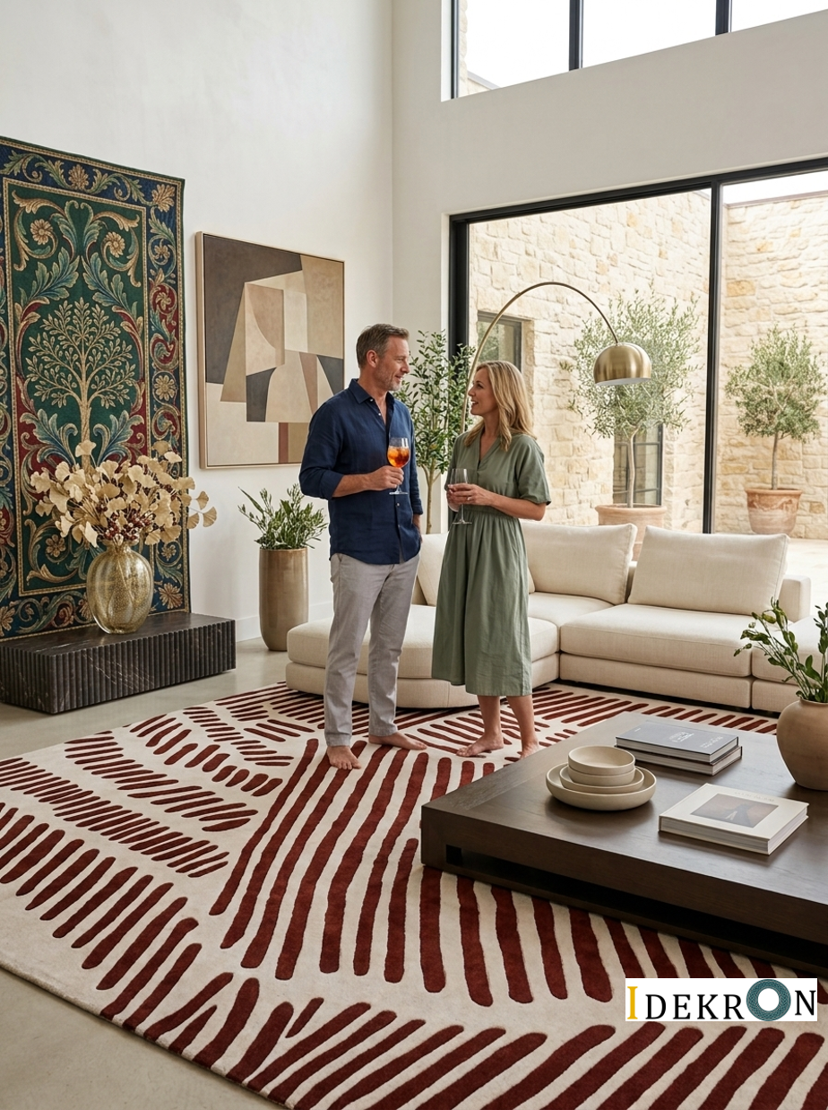 Handgetufter Wollteppich „Organic Lines“ – Terrakotta & Creme
