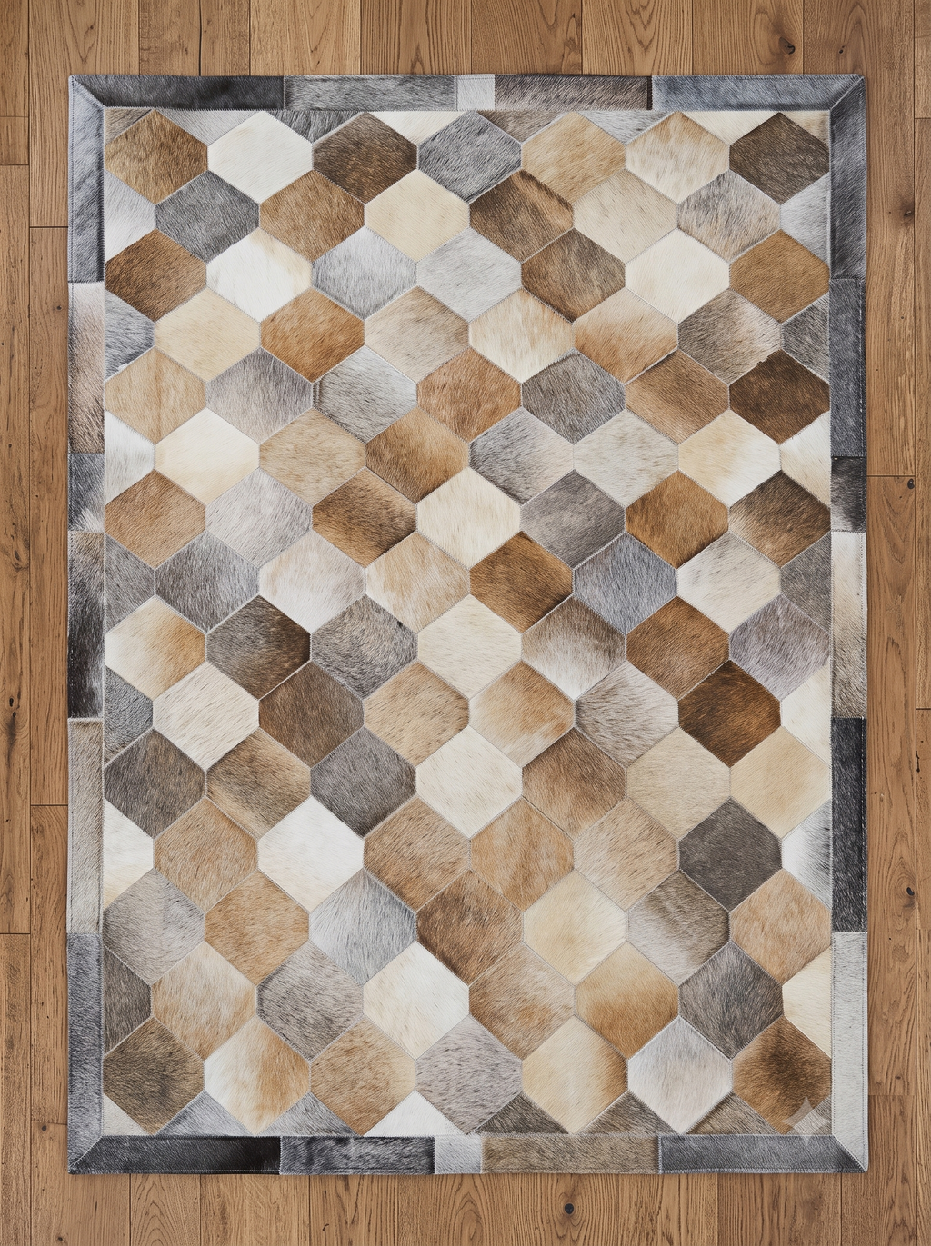 Wabenmuster Patchwork-Lederteppich in hellen Naturtönen