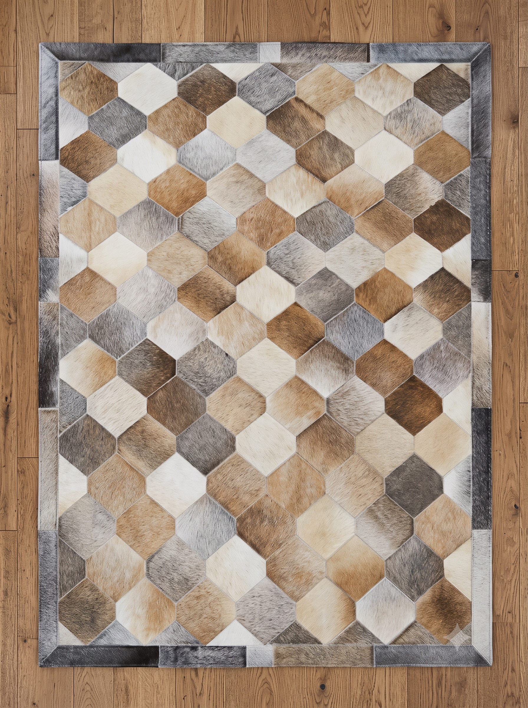 Wabenmuster Patchwork-Lederteppich in hellen Naturtönen