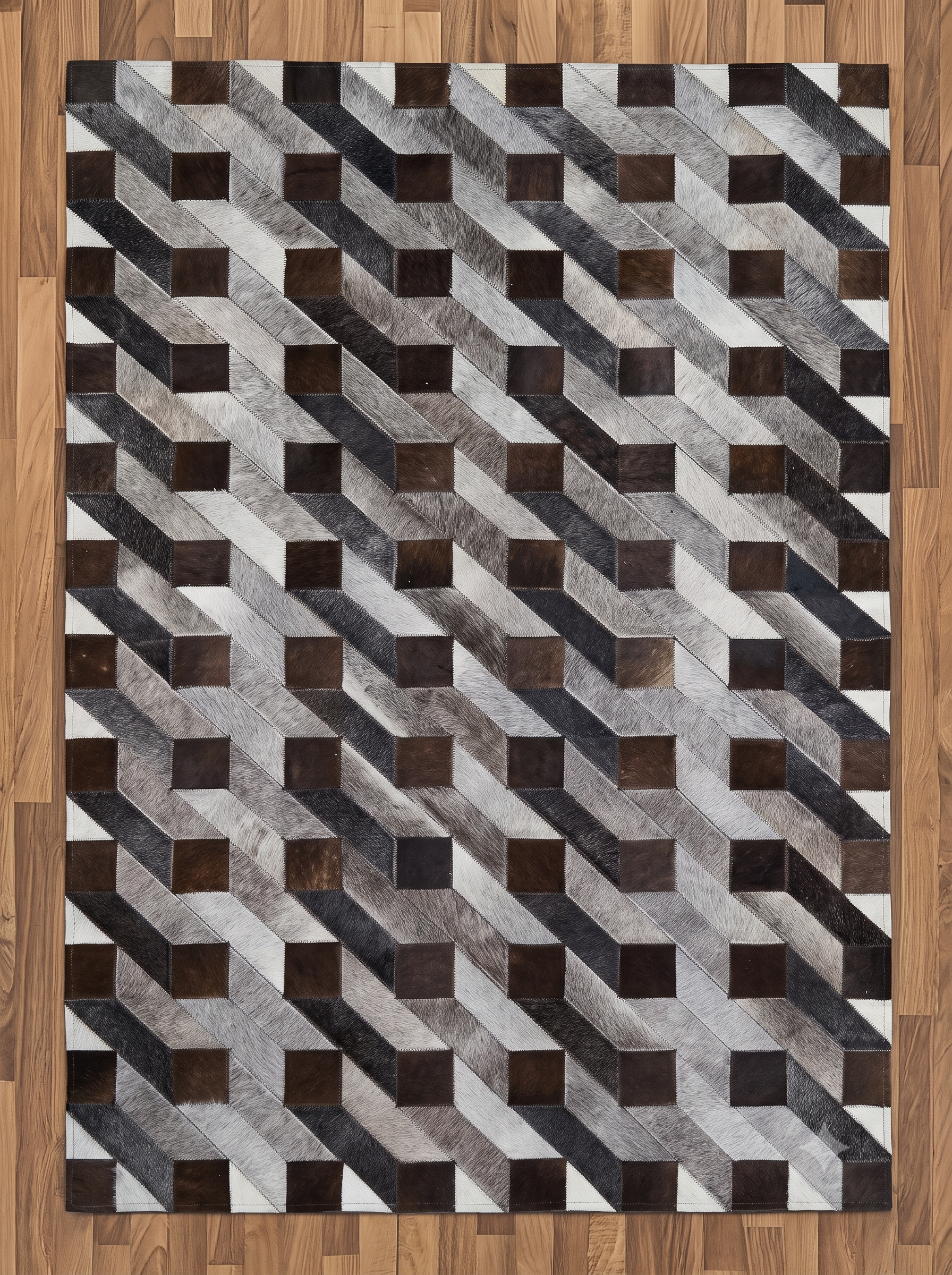 Geometrischer 3D-Effekt Patchwork-Lederteppich