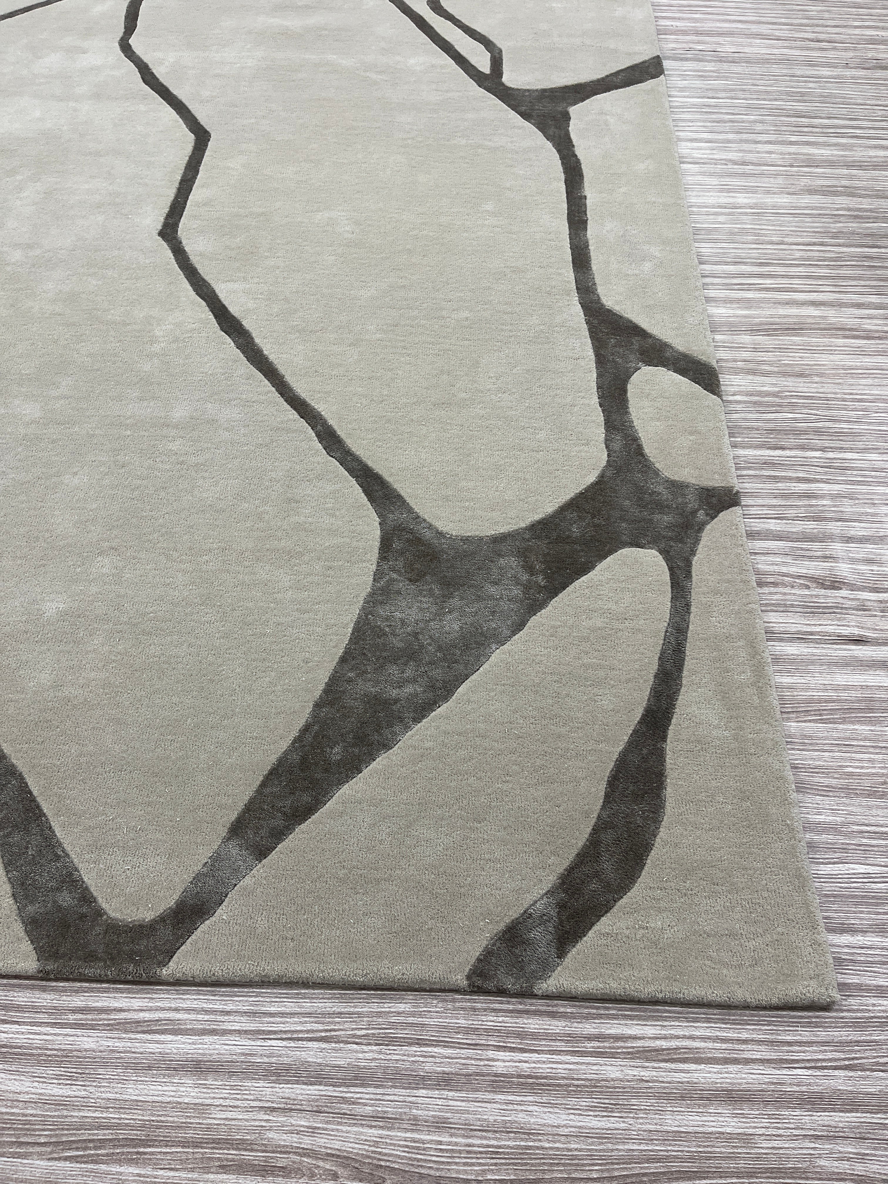 Handgetufter moderner Design-Teppich mit abstraktem, organischem Linienmuster – Steingrau & Anthrazit