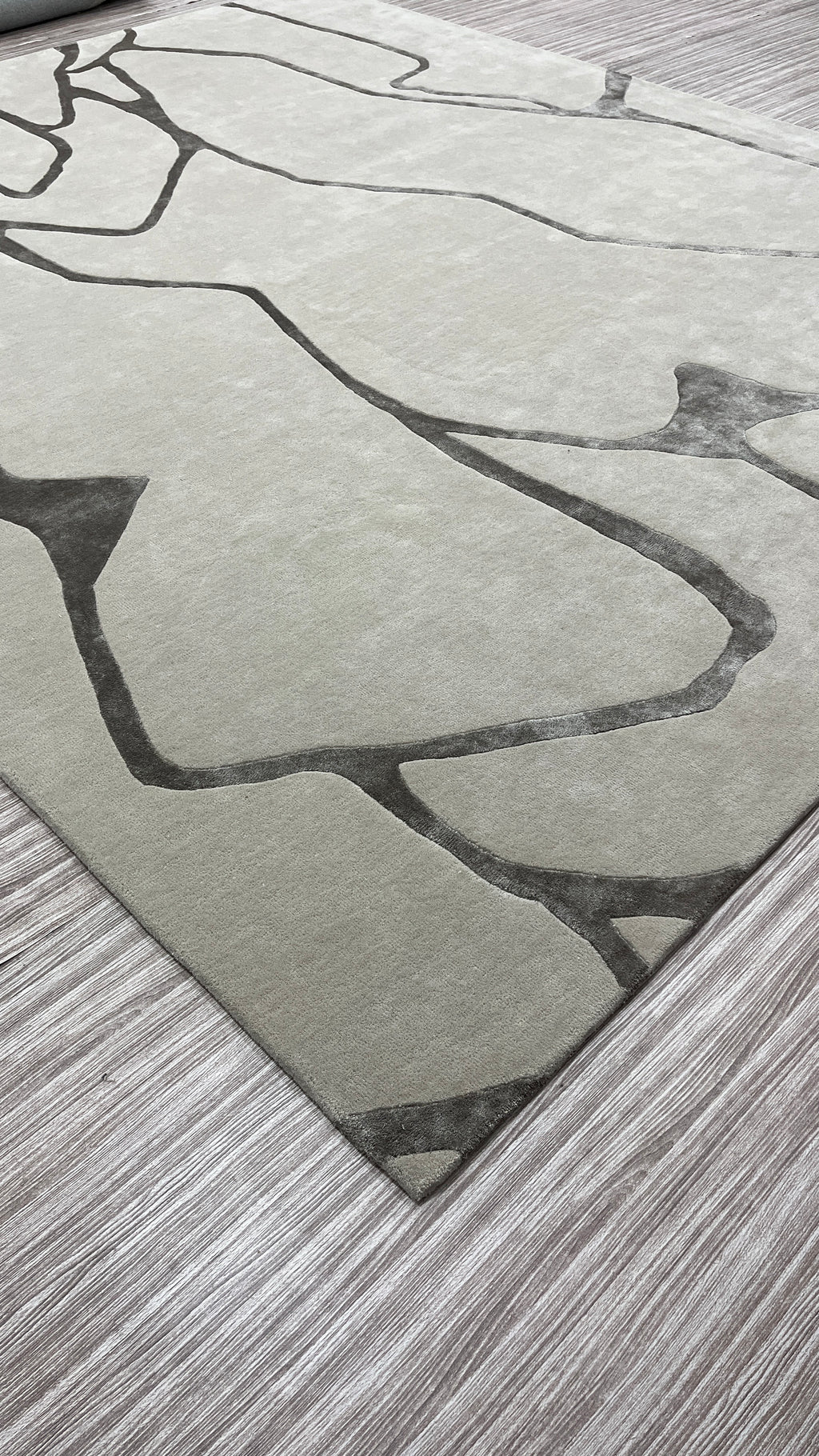 Handgetufter moderner Design-Teppich mit abstraktem, organischem Linienmuster – Steingrau & Anthrazit