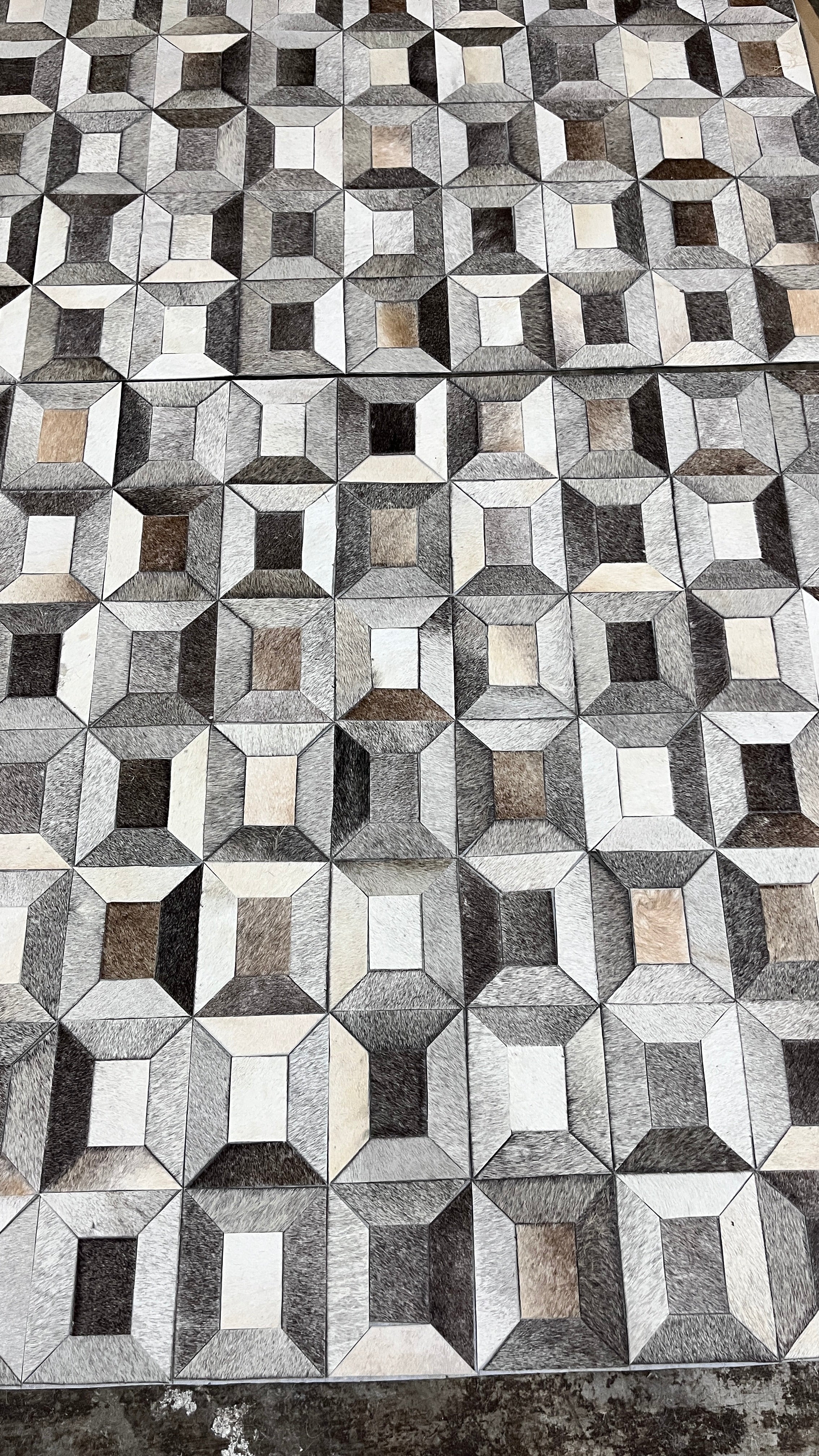 3D Cube Frame Patchwork Lederteppich