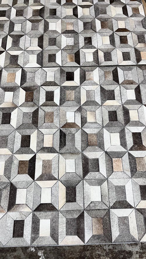 3D Cube Frame Patchwork Lederteppich