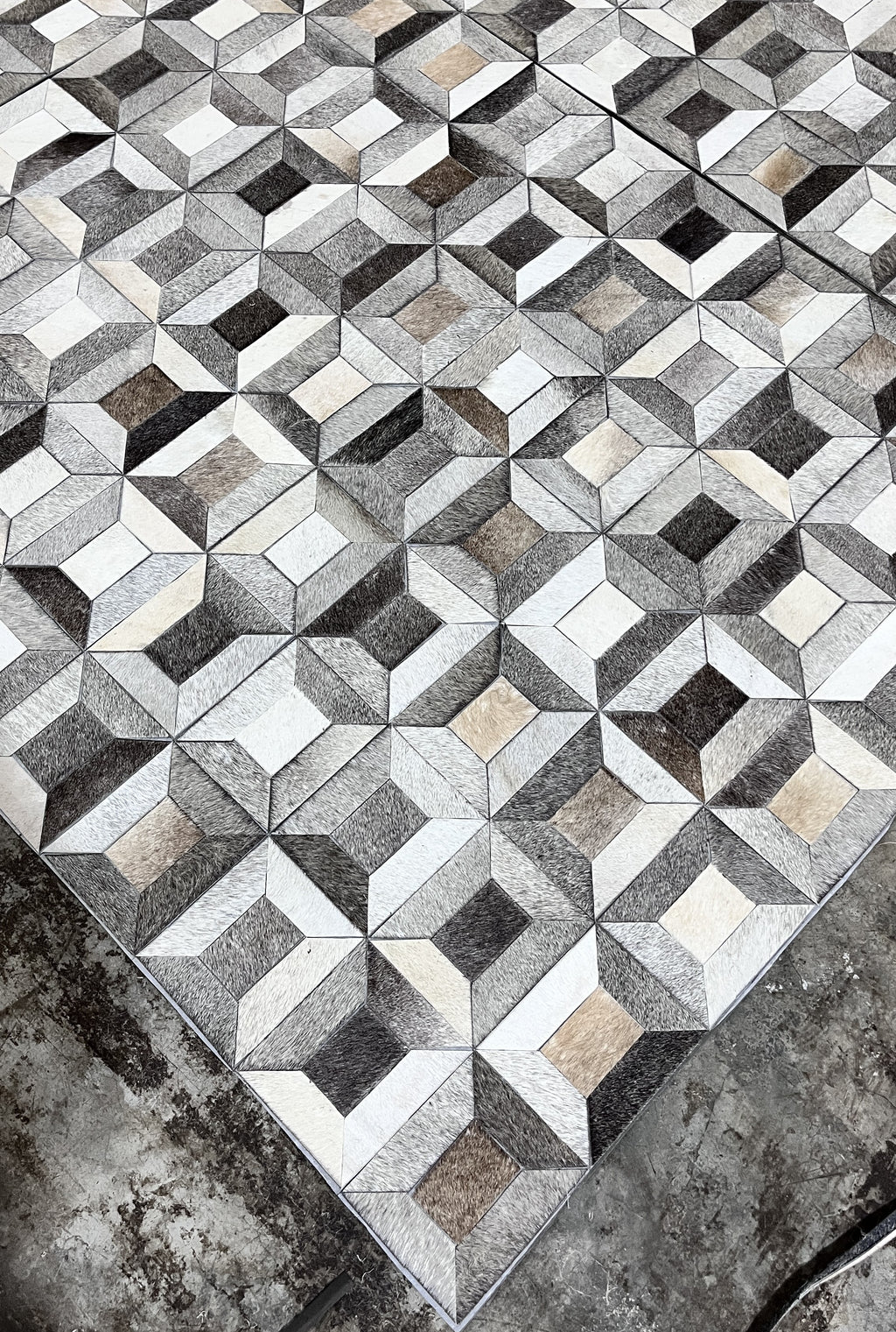 3D Cube Frame Patchwork Lederteppich