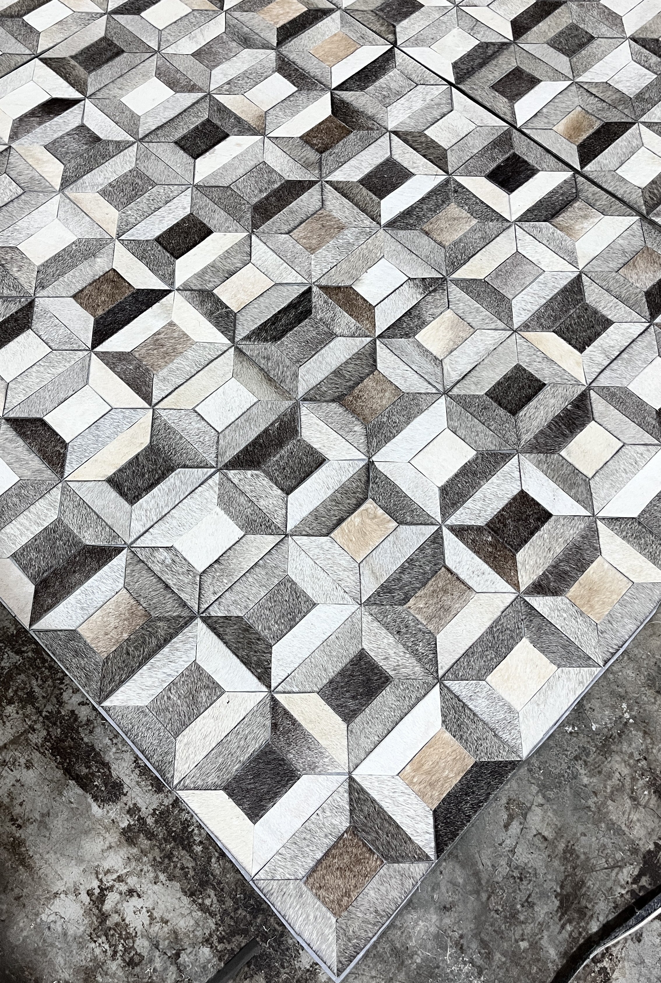 3D Cube Frame Patchwork Lederteppich