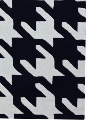 Handgetufter moderner Design-Teppich mit großem Hahnentritt-Muster – Schwarz & Cremeweiß
