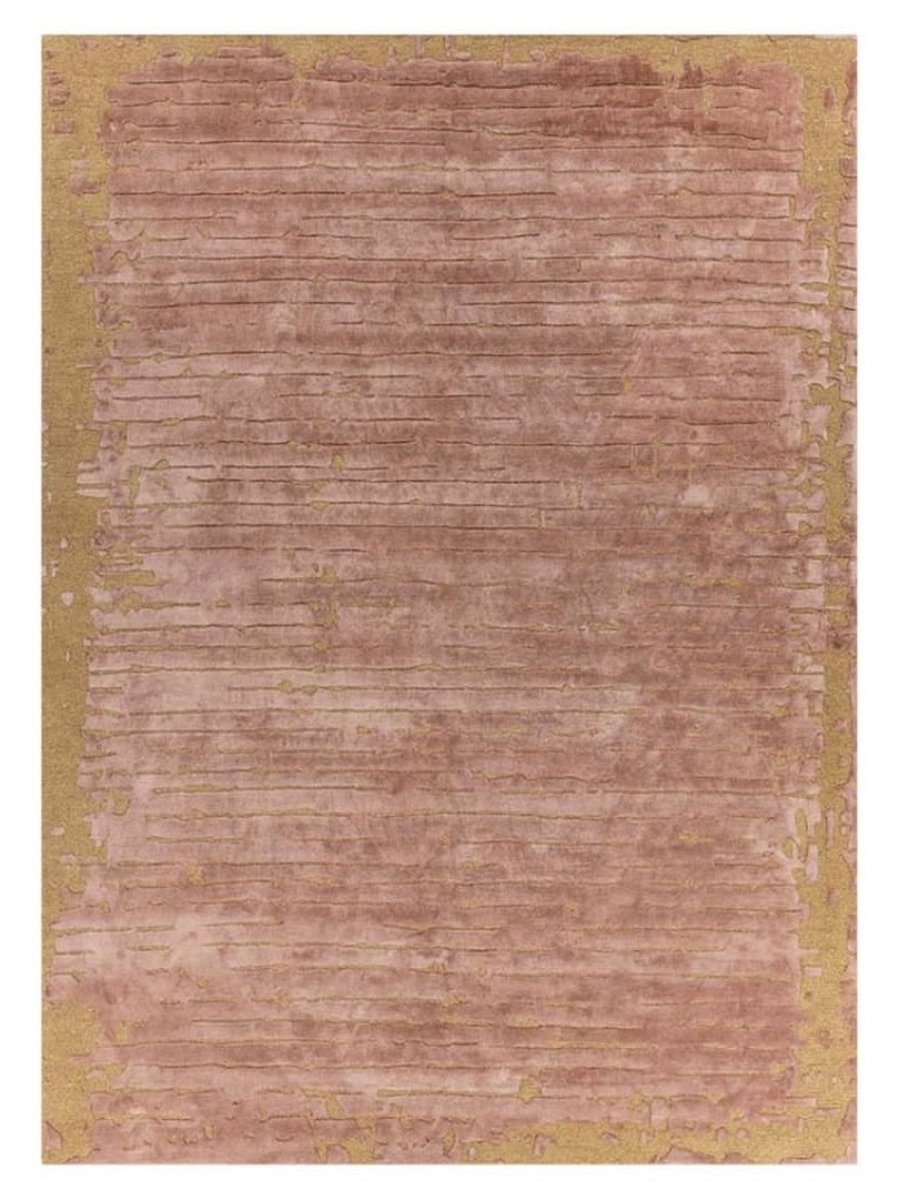 Handgetufter moderner Design-Teppich mit abstrakter Linientextur – Altrosa & Gold