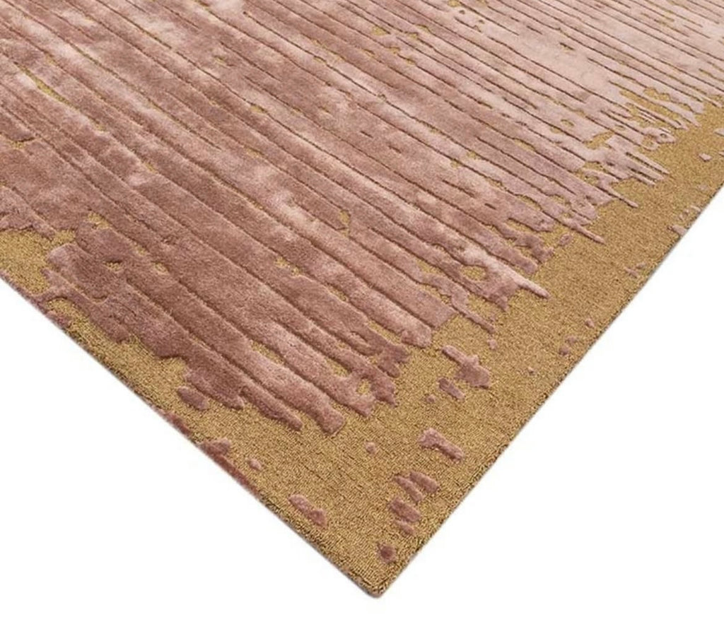 Handgetufter moderner Design-Teppich mit abstrakter Linientextur – Altrosa & Gold