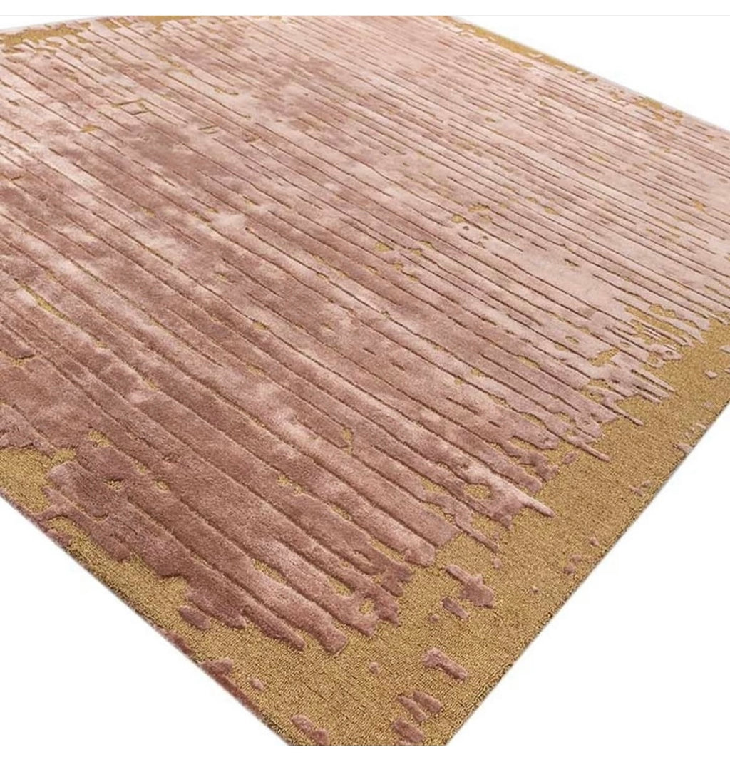 Handgetufter moderner Design-Teppich mit abstrakter Linientextur – Altrosa & Gold