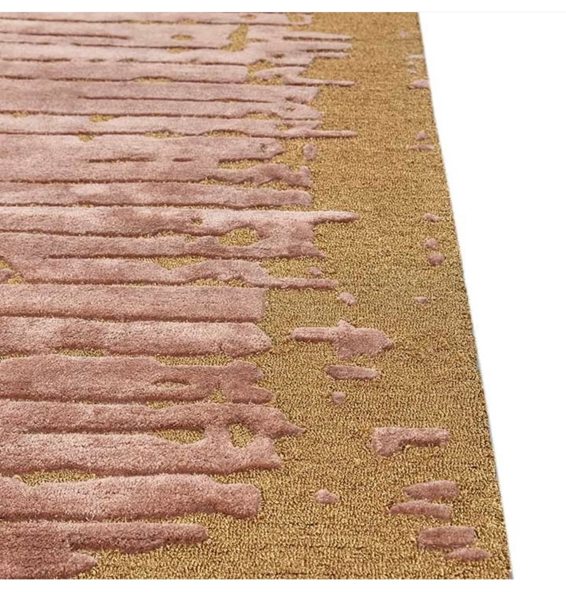 Handgetufter moderner Design-Teppich mit abstrakter Linientextur – Altrosa & Gold