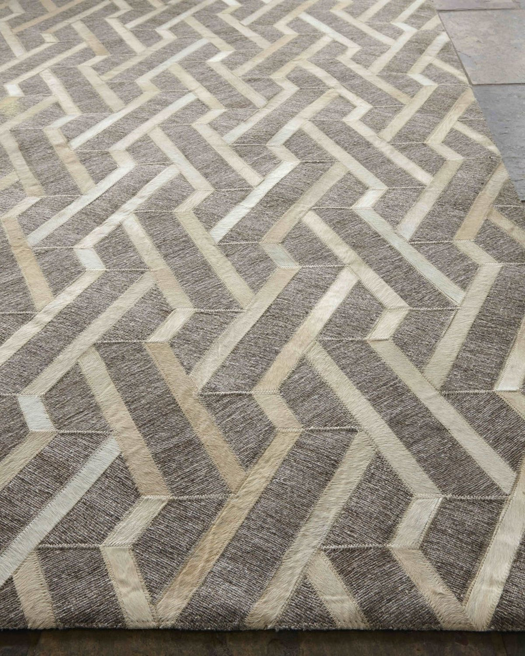 3D-Geometric Chevron Patchwork Lederteppich