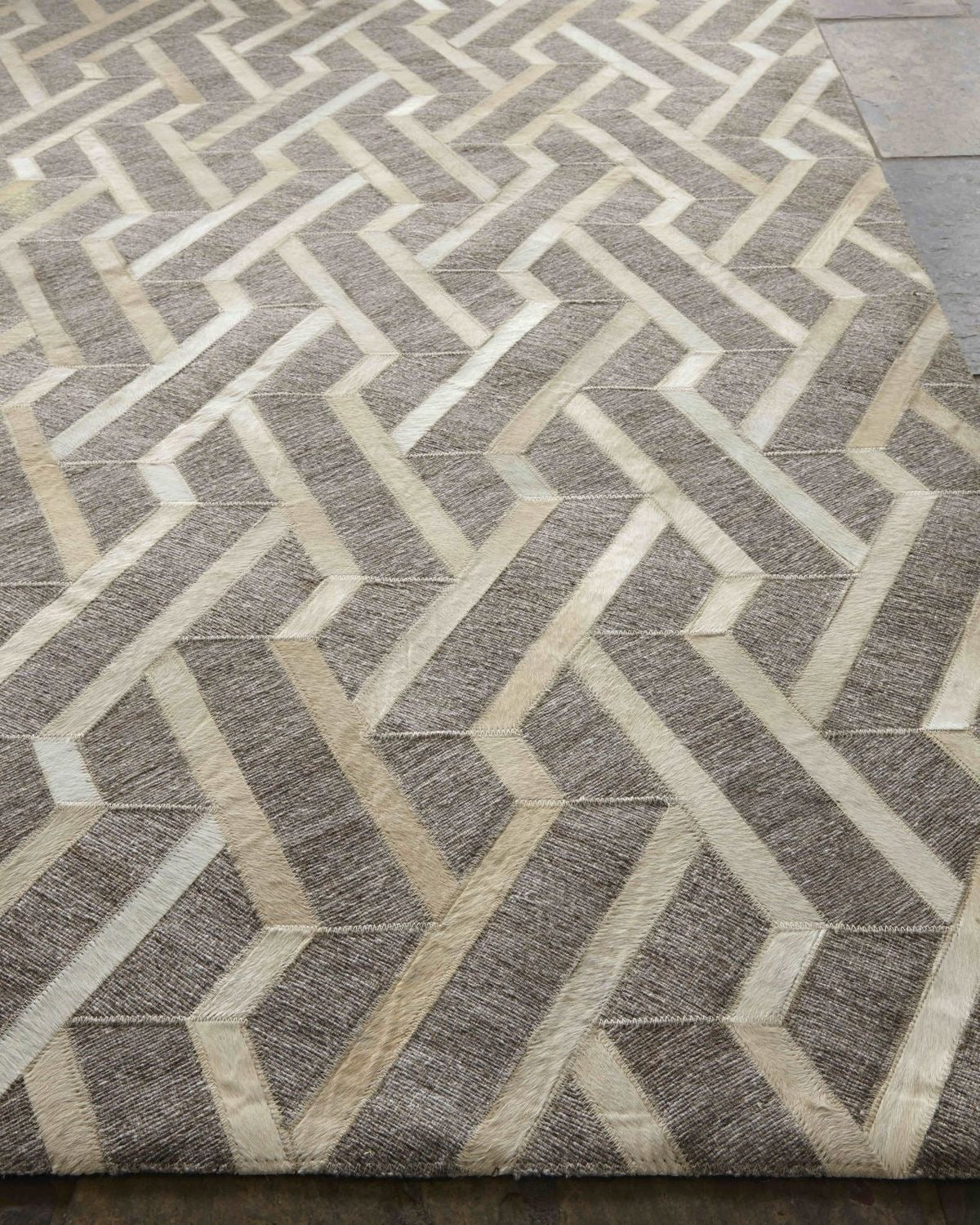 3D-Geometric Chevron Patchwork Lederteppich