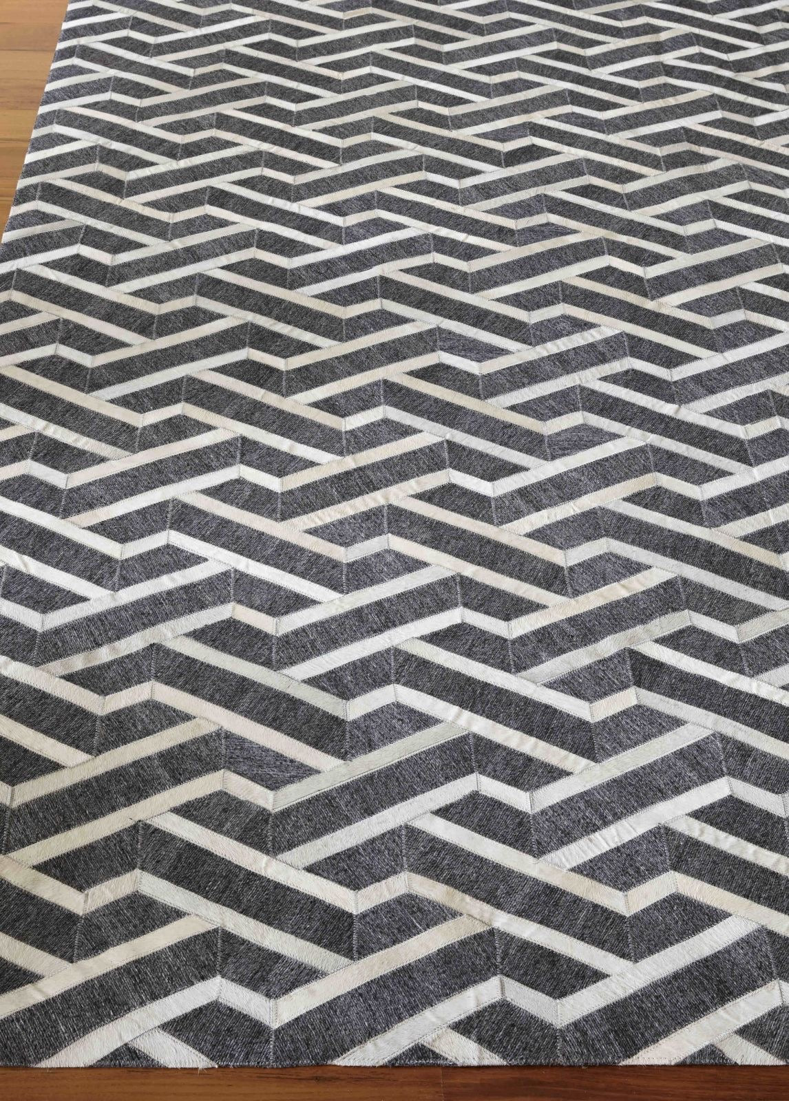 3D-Geometric Chevron Patchwork Lederteppich