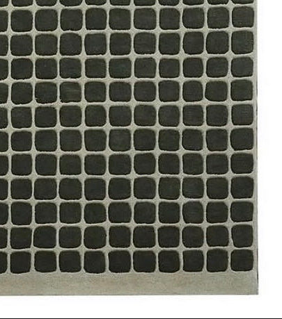 Handgetufter moderner Design-Teppich mit grafischem Kachelmuster – Dunkelbraun & Salbeigrün