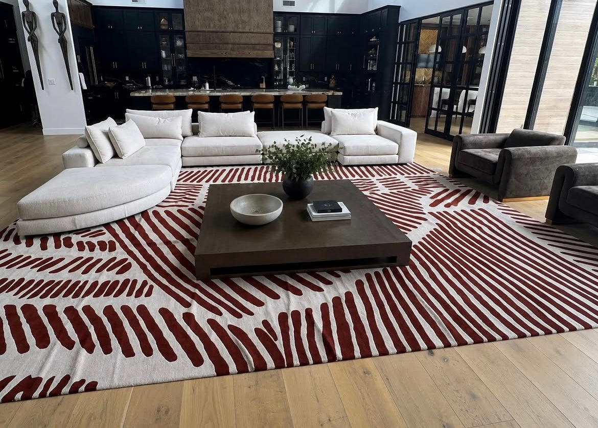 Handgetufter Wollteppich „Organic Lines“ – Terrakotta & Creme