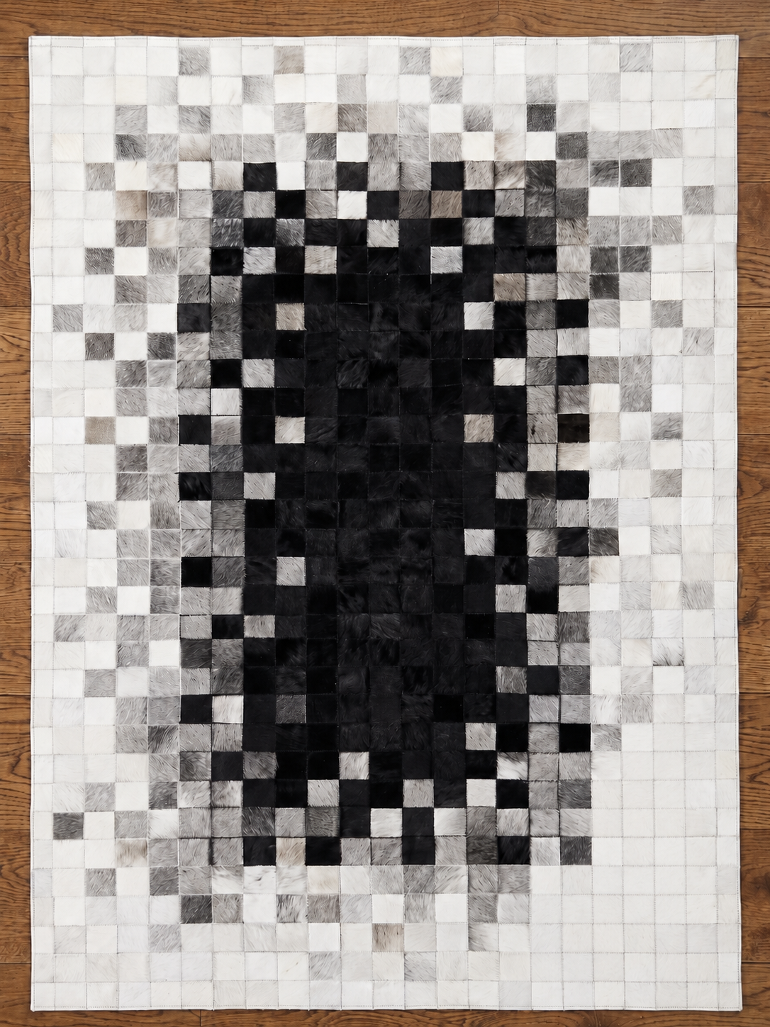 Monochrome Pixel Mosaic Patchwork Lederteppich