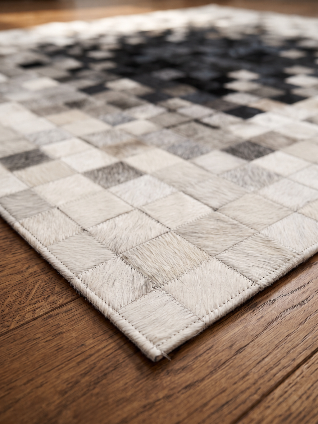 Monochrome Pixel Mosaic Patchwork Lederteppich