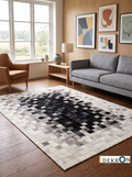 Monochrome Pixel Mosaic Patchwork Lederteppich