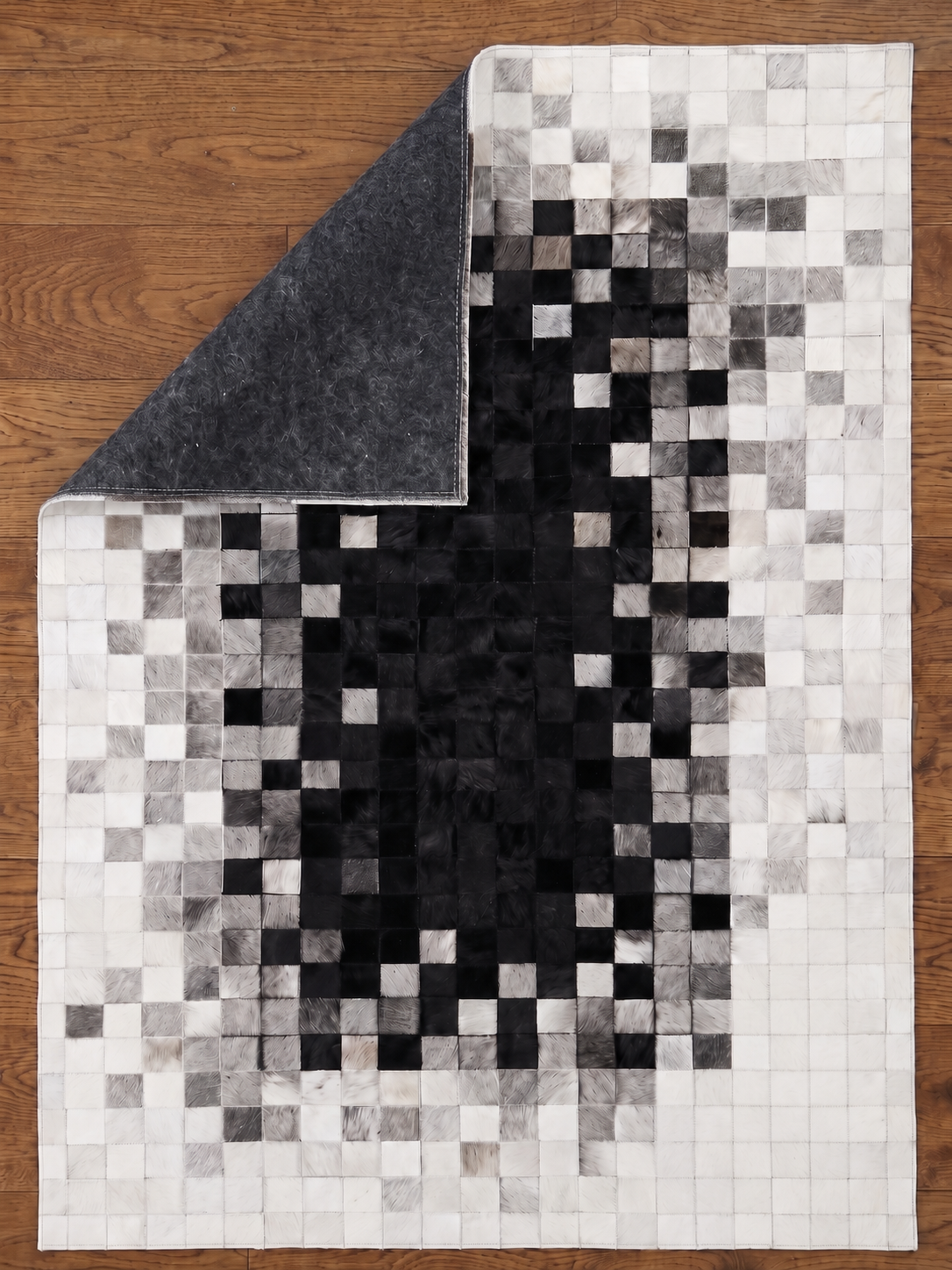 Monochrome Pixel Mosaic Patchwork Lederteppich
