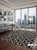 Geometrischer Rauten-Patchwork-Lederteppich in Schwarz-Weiß