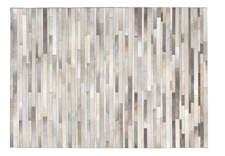 Gestreifter Patchwork-Lederteppich in Grau- und Beigetönen