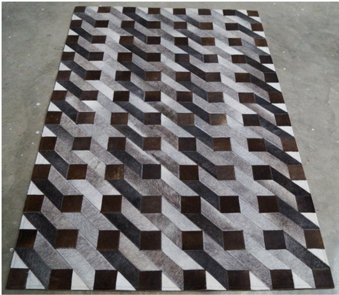 Geometrischer 3D-Effekt Patchwork-Lederteppich