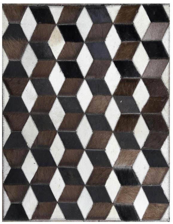 Geometrischer 3D-Würfel Patchwork-Lederteppich in Erdtönen