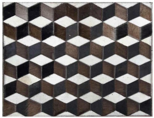 Geometrischer 3D-Würfel Patchwork-Lederteppich in Erdtönen