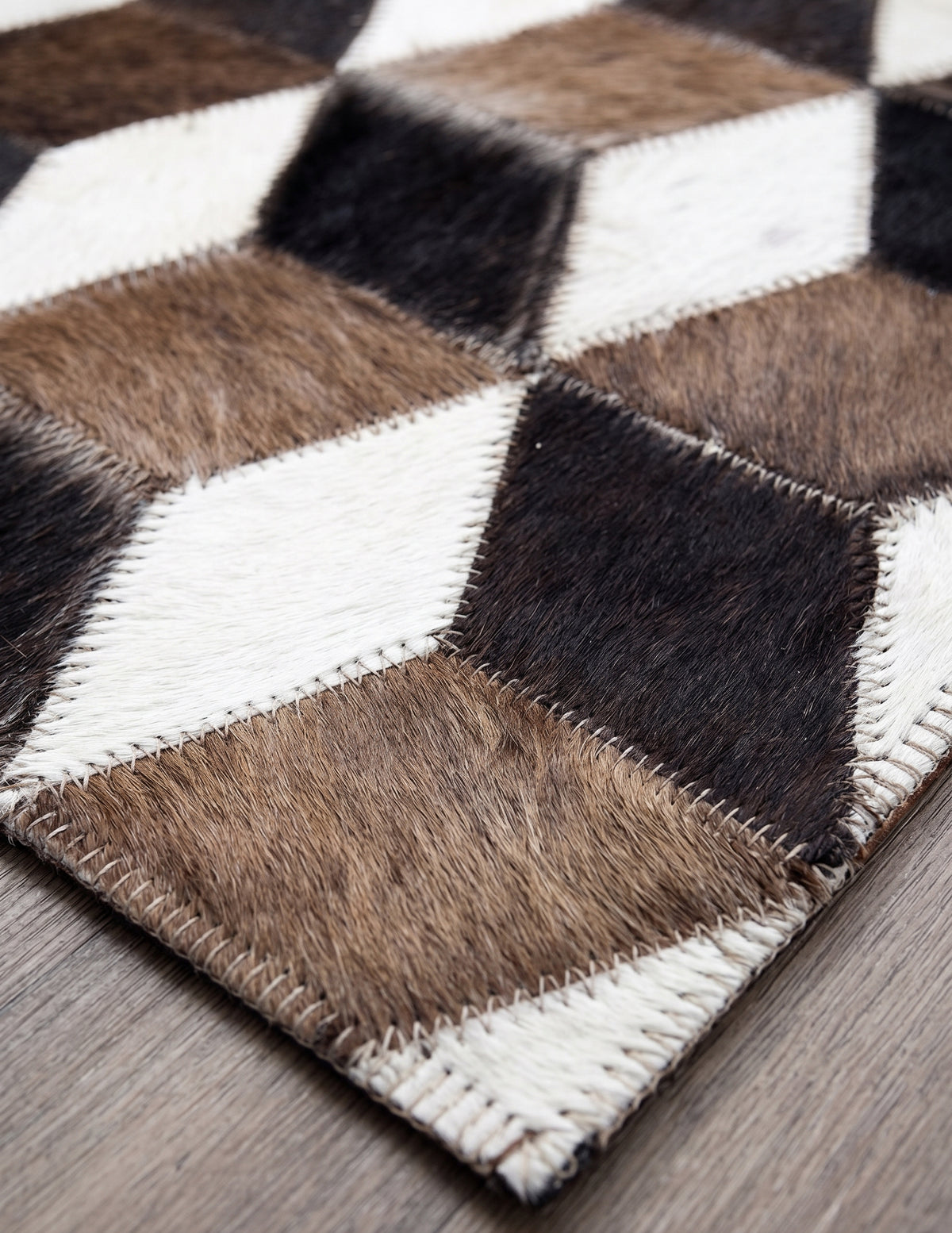 Geometric 3D Cube Patchwork Leather Rug in Earth Tones